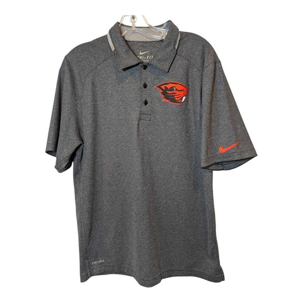 Oregon State Beaver Nike Golf Polo Shirt Dri Fit Mens Small Grey Front Logo NCAA